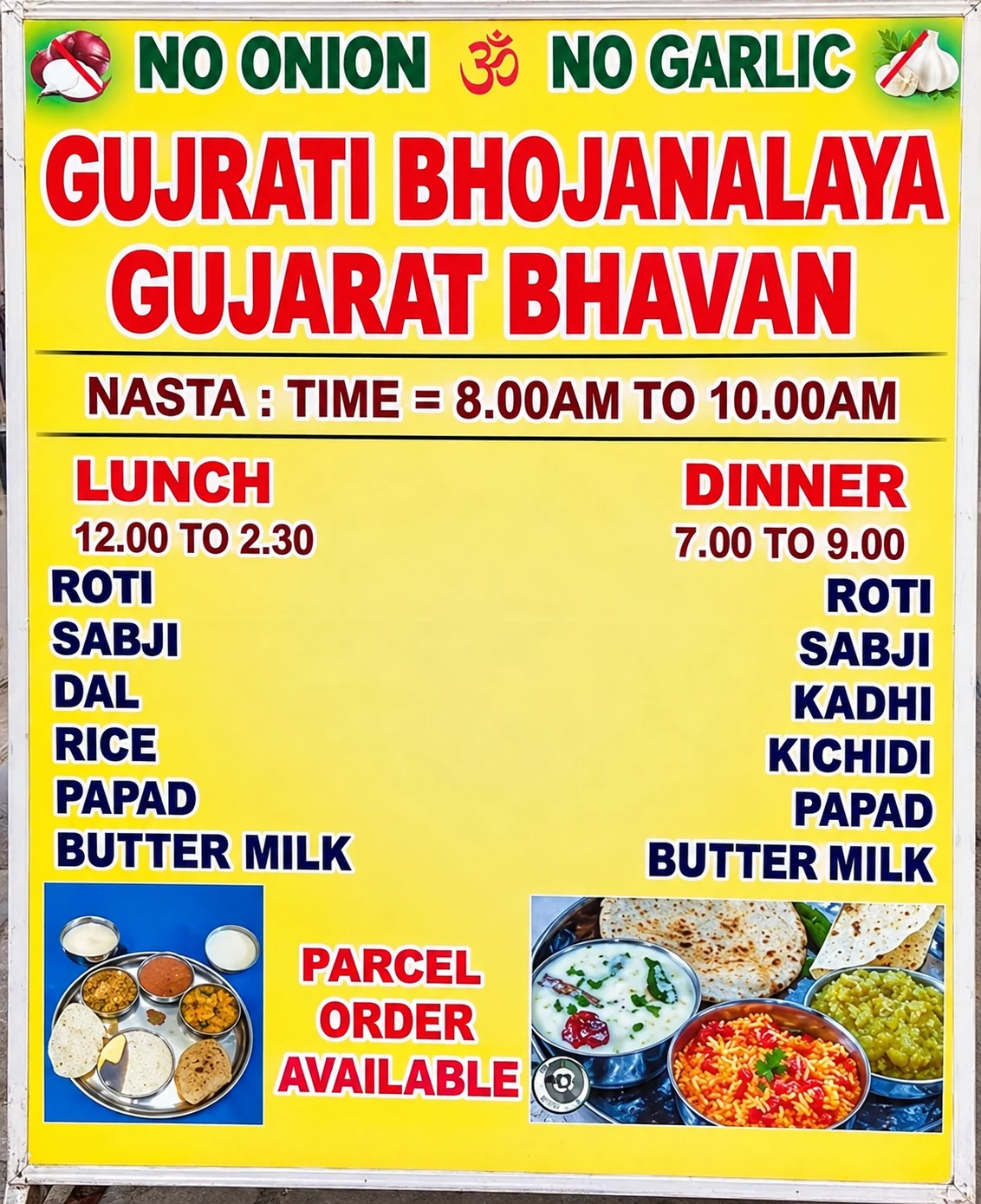 Enhanced official Bhojanalaya meal board listing timings and meal items